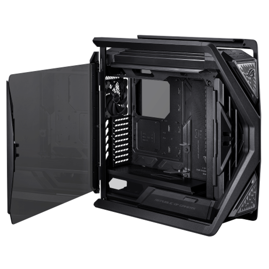 將電競機殼推升至嶄新境界的ROG Hyperion GR701，還具備許多對DIY組裝者的貼心巧思，像是無需工具即可開啟、拆卸的機身側板，以及電源倉蓋上的孔洞，可同時保持空氣流通並防止螺絲掉落，徹底解決玩家痛點。